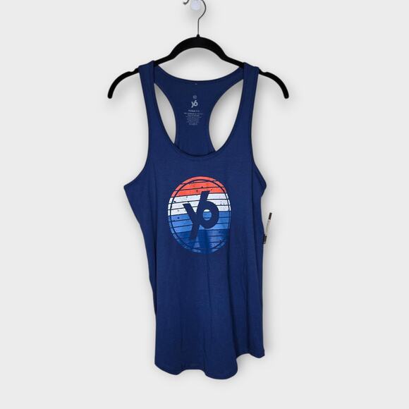 NEW YogaSix Y6 Womens Racerback Tank Med Blue Circle Logo Graphic Activewear - Picture 1 of 7